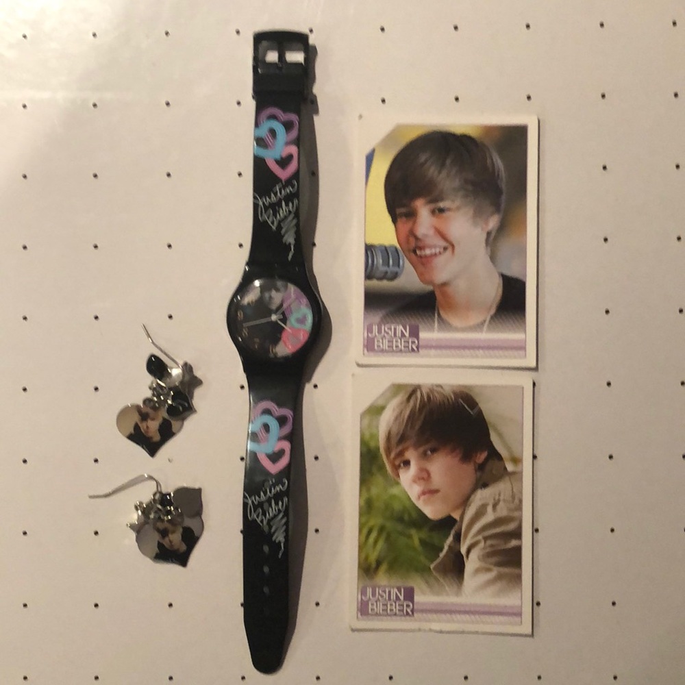 Justin Bieber watch and matching earrings